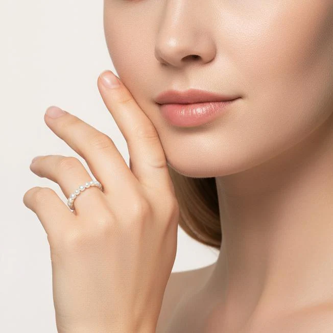Anelli impilabili Acciaio inossidabile Perla coltivata d'acqua dolce 3-4 mm - Image 4