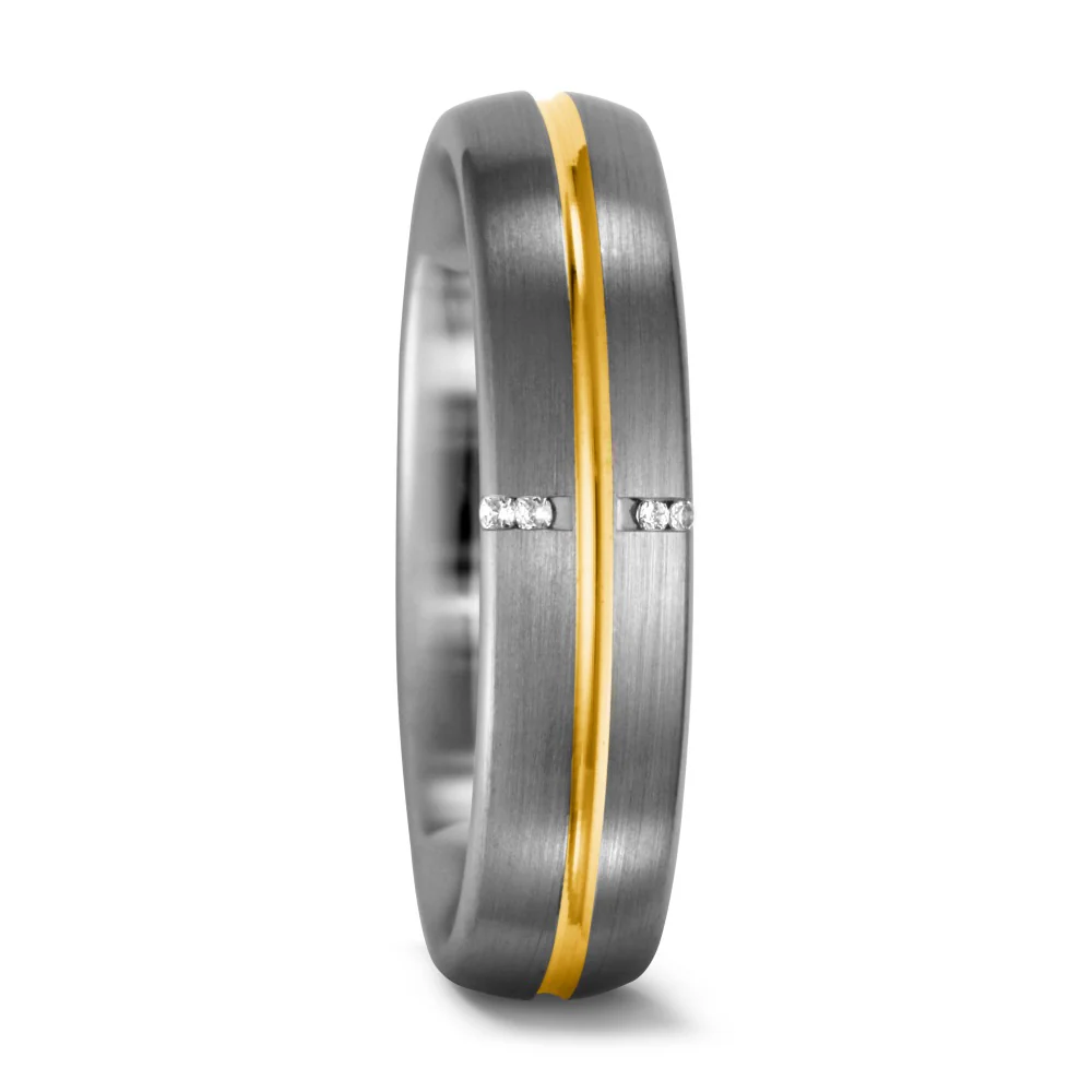 Anello 950 Palladio, Oro giallo 750/18 carati Diamante 0.02 ct, 4 pietra, tw-vsi