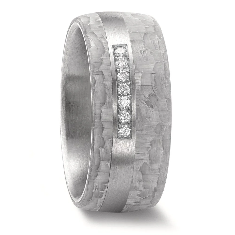 Anello Acciaio inossidabile, Carbonio Diamante 0.07 ct, 7 pietra, w-si