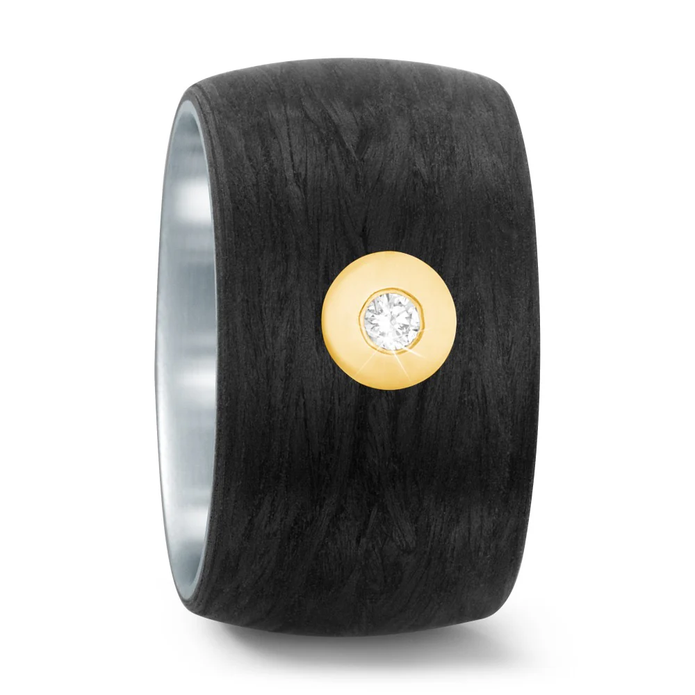 Anello Acciaio inossidabile, Carbonio, Oro giallo 750/18 carati