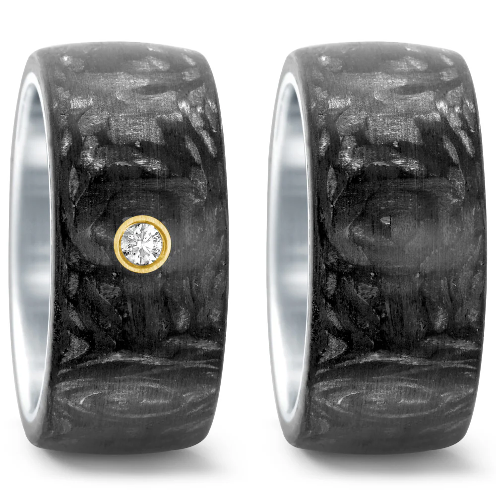 Anello Acciaio inossidabile, Carbonio, Oro giallo 750/18 carati Diamante 0.05 ct, w-si - Image 2
