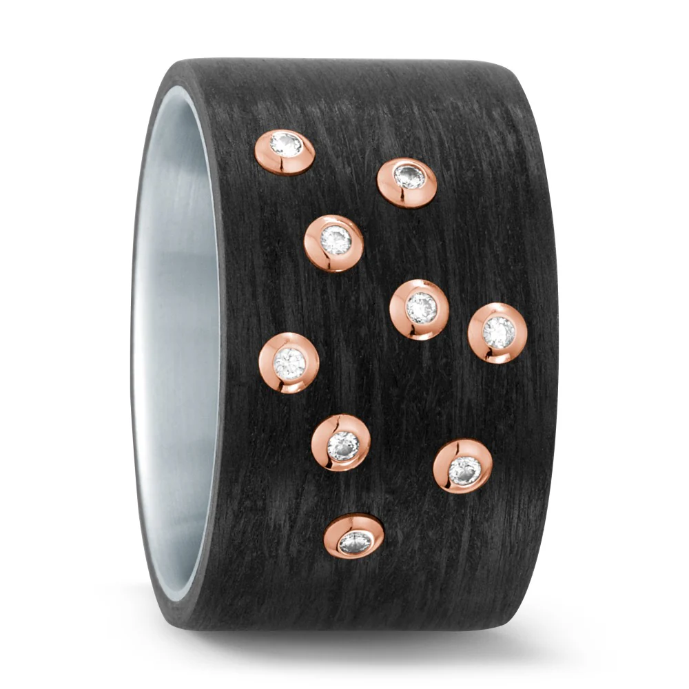 Anello Acciaio inossidabile, Carbonio, Oro rosso 750/18 carati