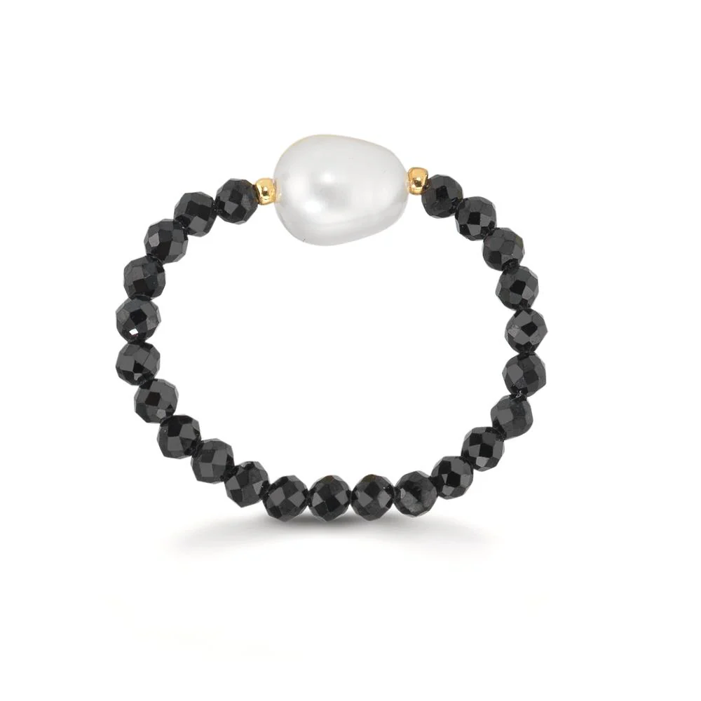 Anello Acciaio inossidabile Cristallo nero, 2.5 mm giallo rivestimento IP Perla coltivata d'acqua dolce, 5.5 mm - Image 2