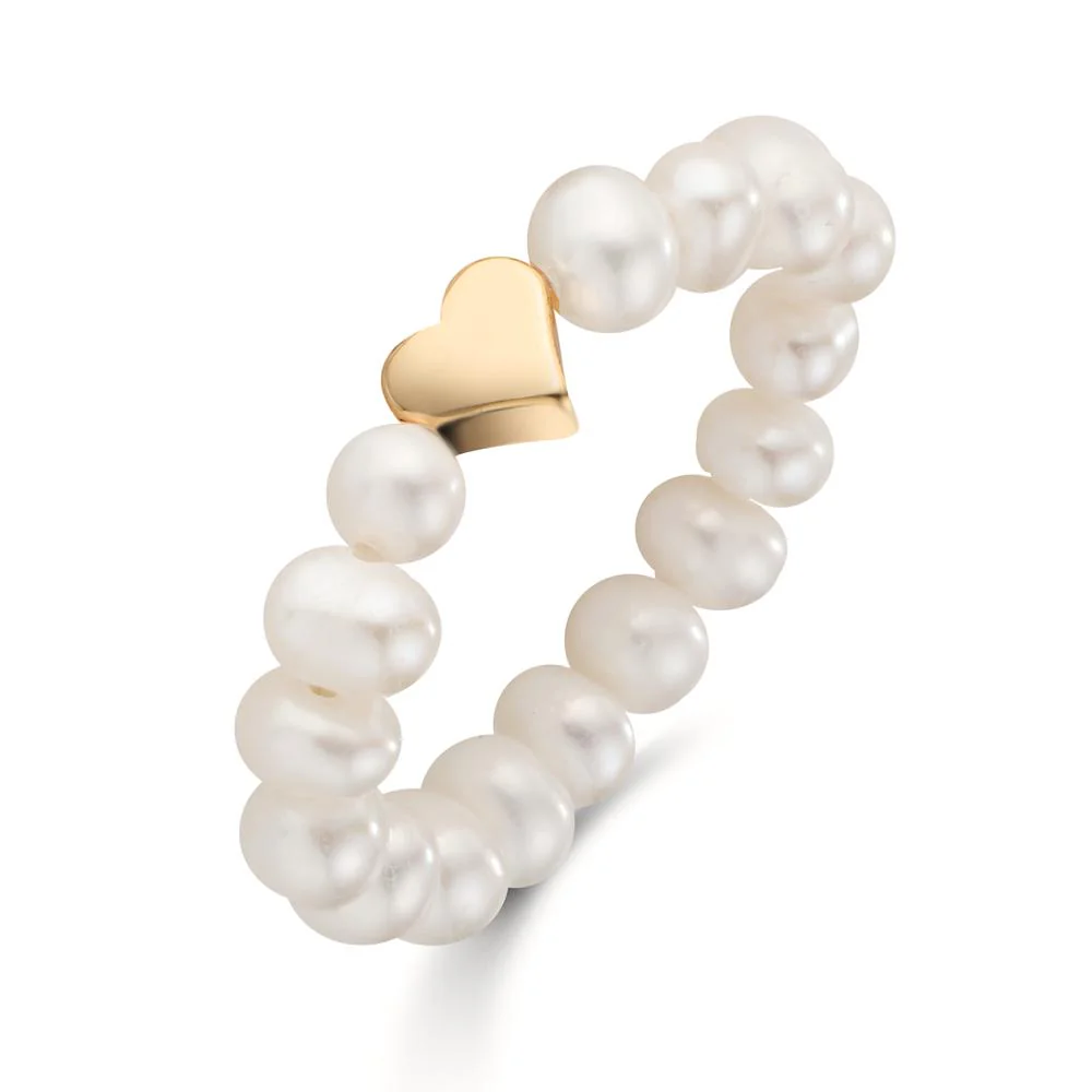 Anello Acciaio inossidabile giallo rivestimento IP Perla coltivata d'acqua dolce bianco, 5 mm