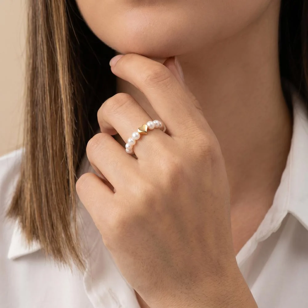 Anello Acciaio inossidabile giallo rivestimento IP Perla coltivata d'acqua dolce bianco, 5 mm - Image 4
