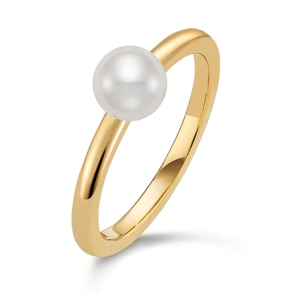 Anello Acciaio inossidabile giallo rivestimento IP Perla di conchiglia bianco, 6 mm