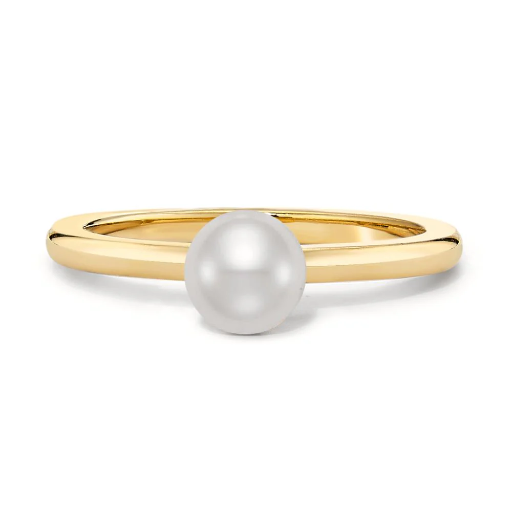 Anello Acciaio inossidabile giallo rivestimento IP Perla di conchiglia bianco, 6 mm - Image 2