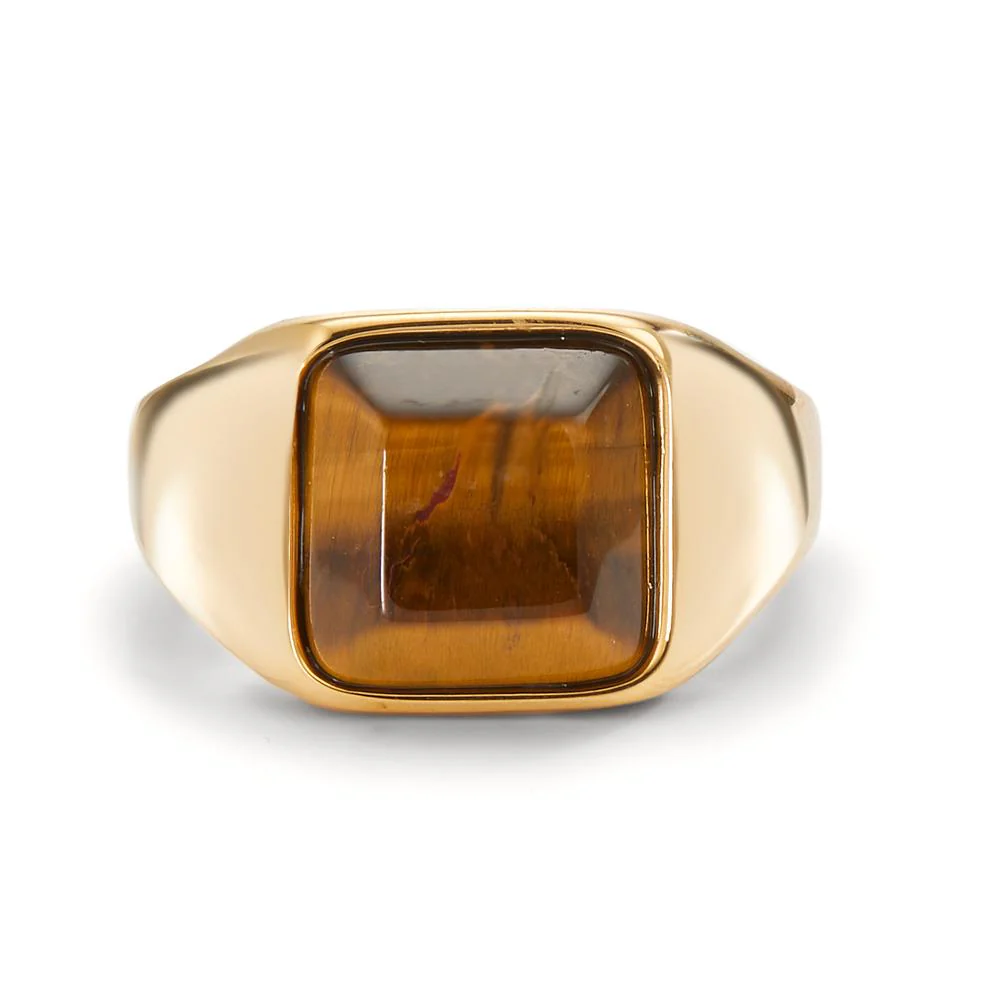 Anello Acciaio inossidabile Occhio di tigre giallo rivestimento IP - Image 2