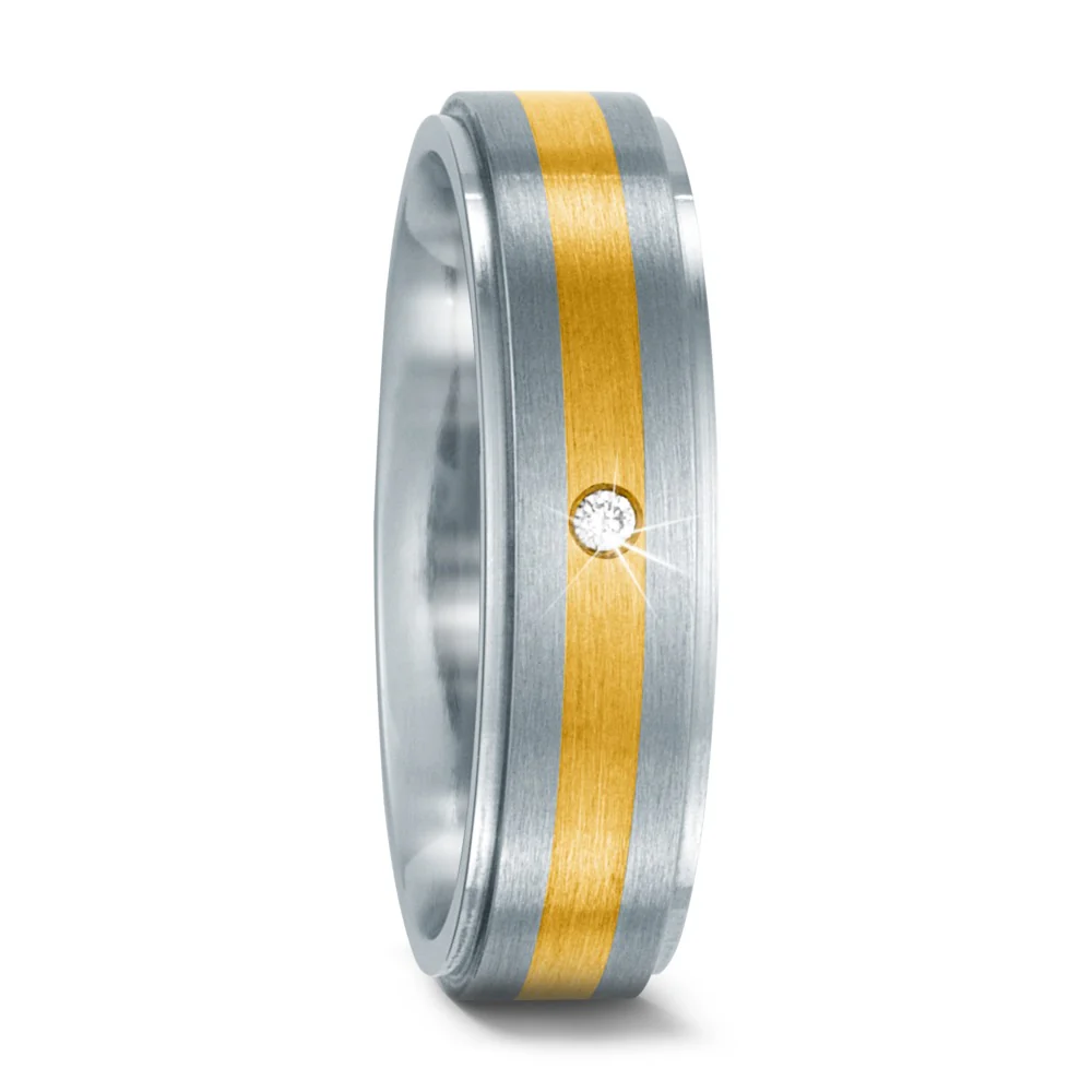 Anello Acciaio inossidabile, Oro giallo 750/18 carati Diamante 0.015 ct, w-si