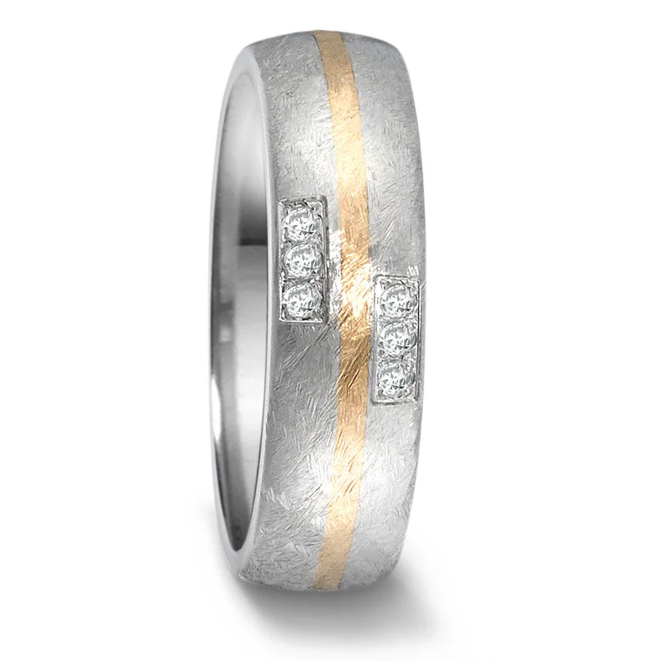 Anello Acciaio inossidabile, Oro giallo 750/18 carati Diamante 0.048 ct, 6 pietra, tw-si