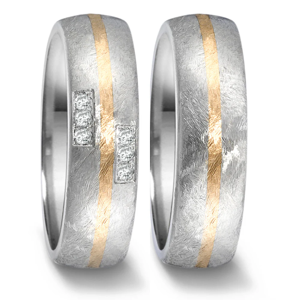 Anello Acciaio inossidabile, Oro giallo 750/18 carati Diamante 0.048 ct, 6 pietra, tw-si - Image 2