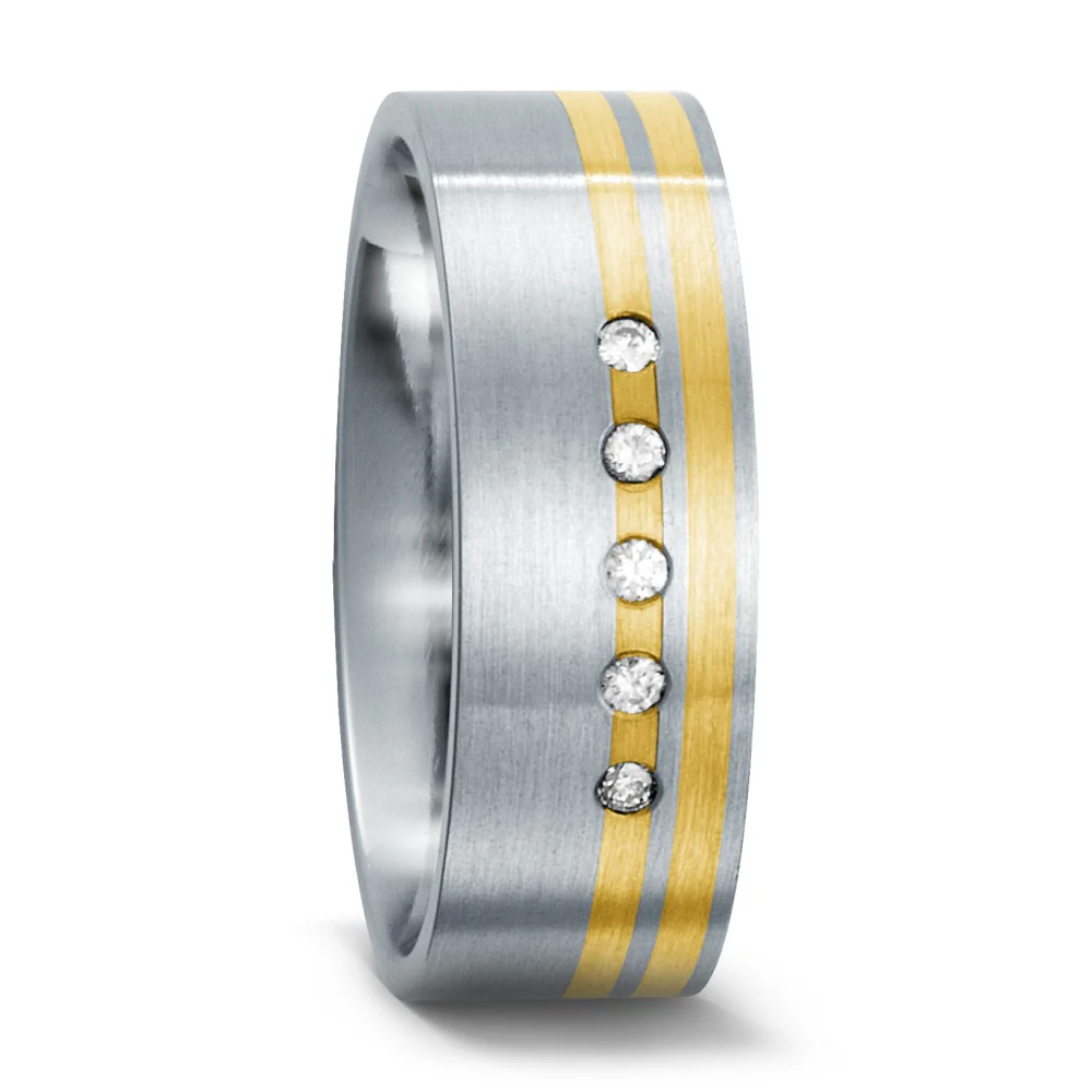 Anello Acciaio inossidabile, Oro giallo 750/18 carati Diamante 0.05 ct, 5 pietra, w-si