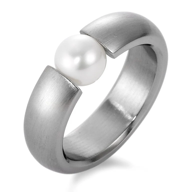 Anello Acciaio inossidabile Perla coltivata d'acqua dolce bianco