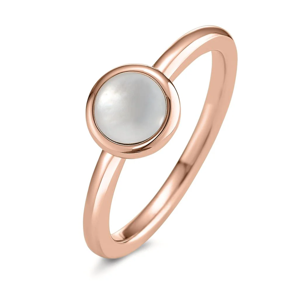 Anello Acciaio inossidabile rosa rivestimento IP Madreperla bianco Ø8 mm