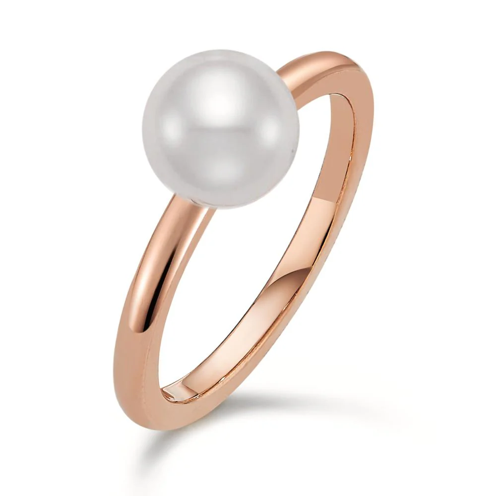 Anello Acciaio inossidabile rosa rivestimento IP Perla di conchiglia bianco, 8 mm