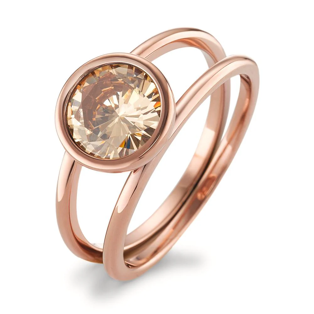Anello Acciaio inossidabile Zirconia Champagne rosa rivestimento IP Ø9.5 mm