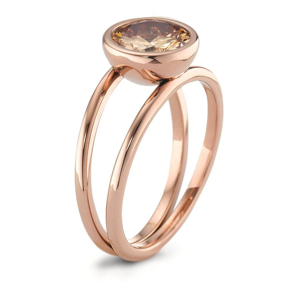 Anello Acciaio inossidabile Zirconia Champagne rosa rivestimento IP Ø9.5 mm - Image 3