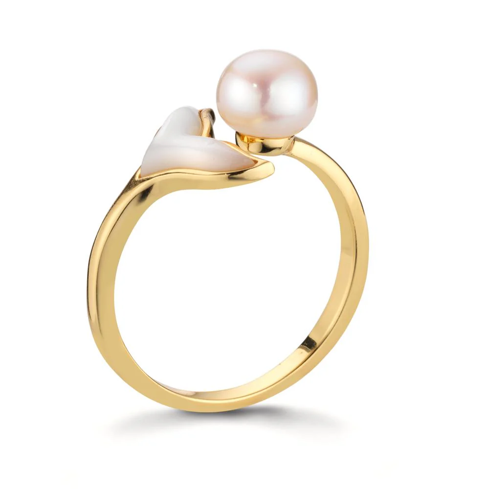 Anello Argento giallo dorato Perla coltivata d'acqua dolce [Bouton] 6.5-7 mm Balena - Image 2
