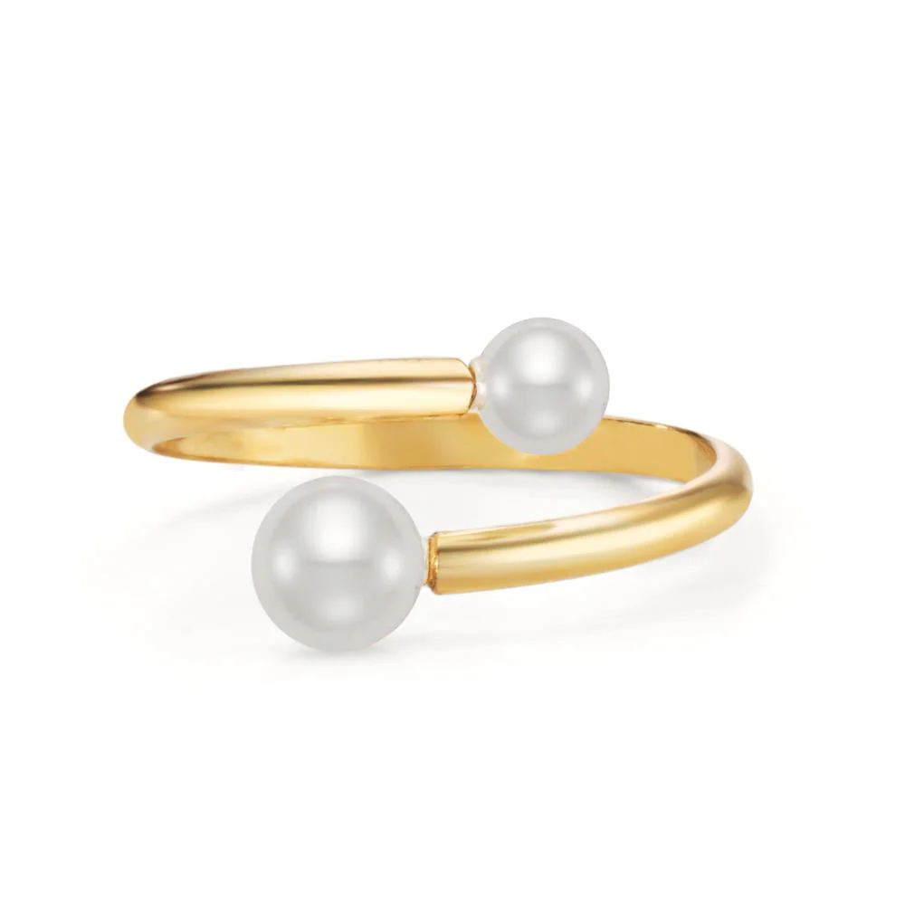 Anello Argento giallo dorato [shining Pearls], 2 Perla 4-5 mm - Image 2