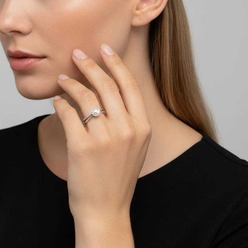 Anello Argento rodiato Perla coltivata d'acqua dolce, 5.5 mm - Image 4