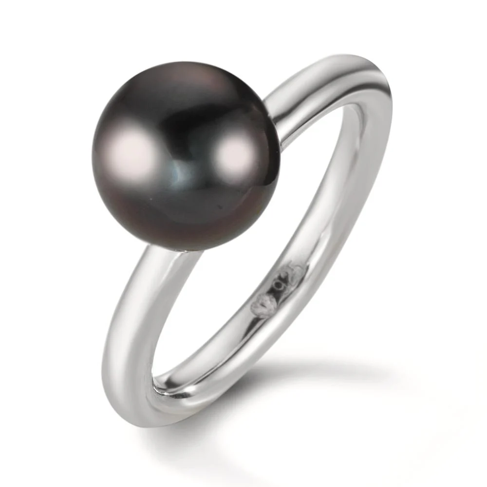 Anello Argento rodiato Perla di Tahiti 8-9 mm