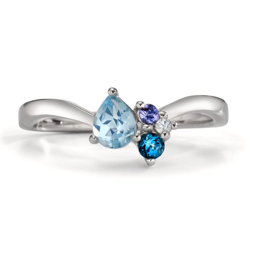Anello Argento Zirconia, Iolite, Topazio azzurro di Londra, Topazio blu rodiato - Image 2