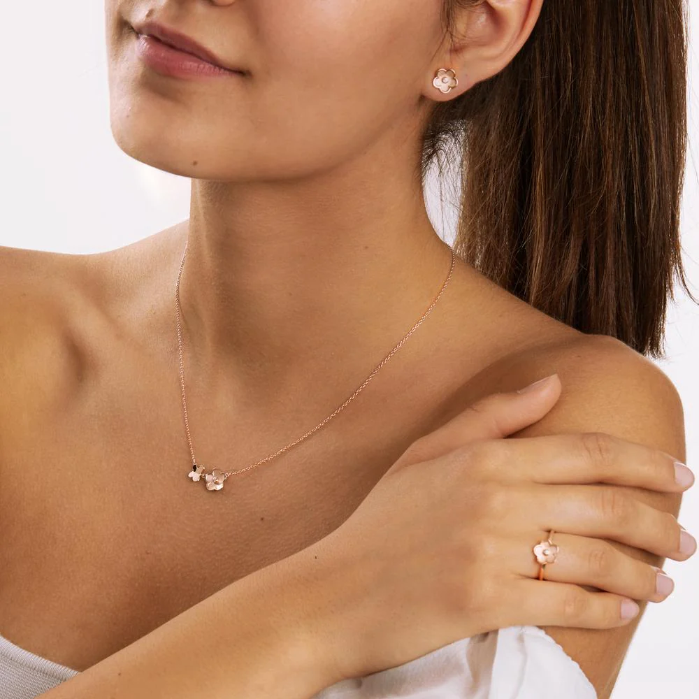 Collana Argento Zirconia rosa dorato Fiore 42-45 cm - Image 6