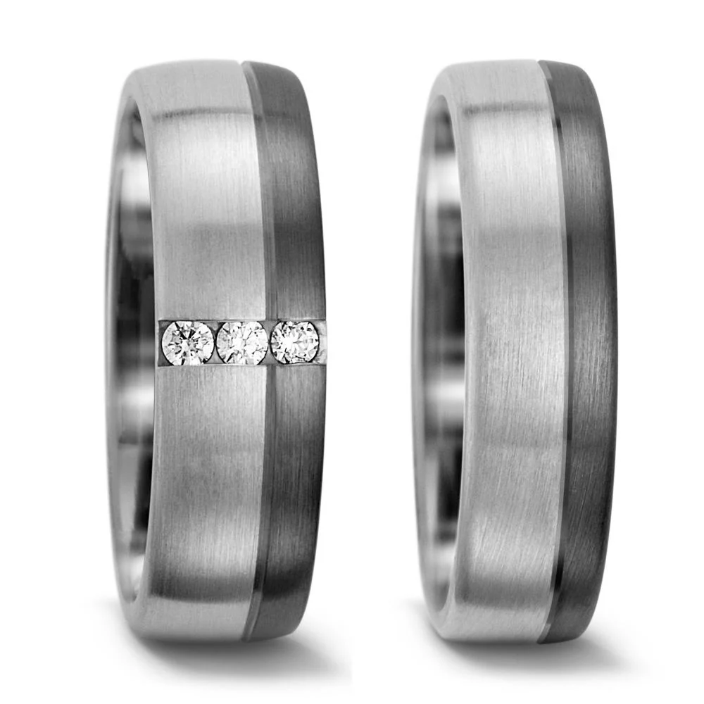 Anello del partner 500 Palladio, Oro bianco 375/9K Diamante 0.075 ct, 3 pietra, tw-vsi - Image 2
