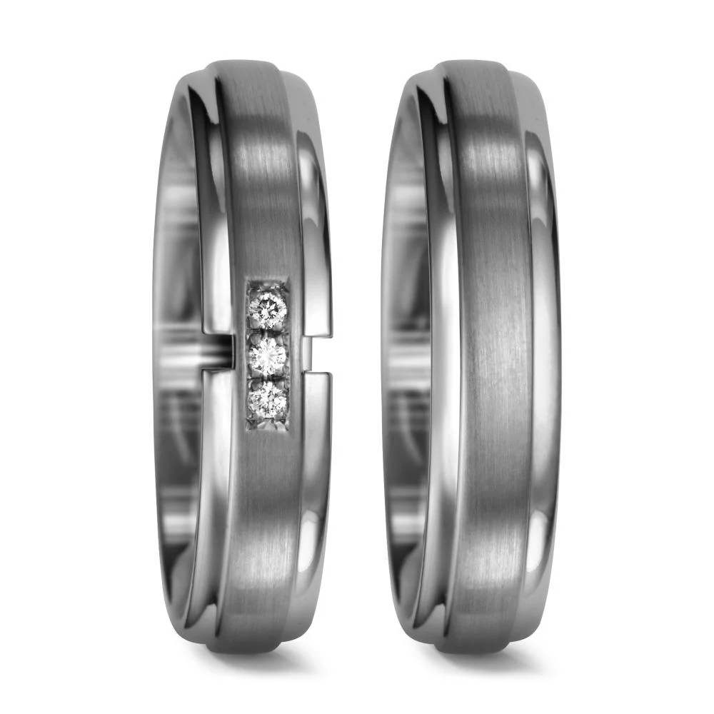 Anello del partner 950 Palladio Diamante 0.03 ct, 3 pietra, tw-si - Image 2