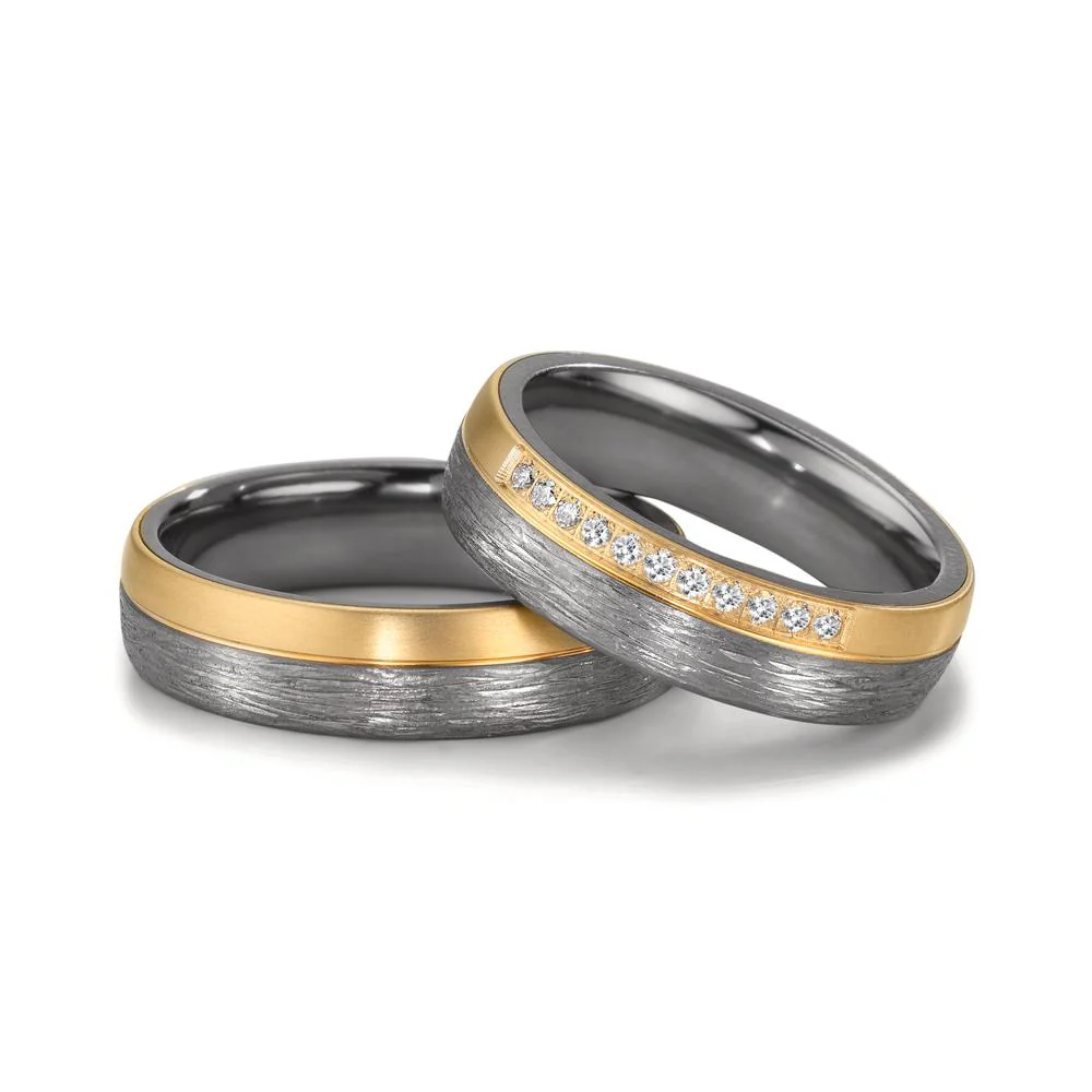 Anello del partner 999 Tantalio, Oro giallo 585/14 kt Diamante 0.11 ct, 11 pietra, w-si - Image 3