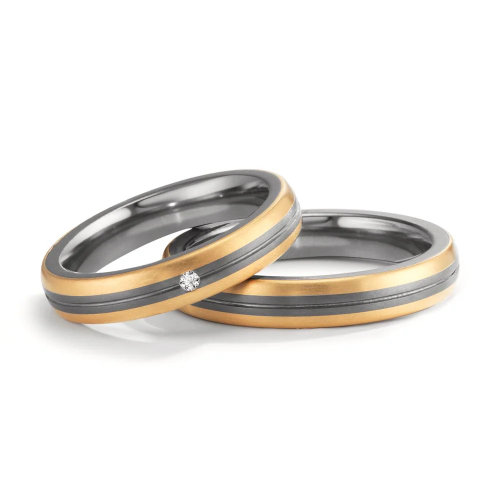 Anello del partner 999 Tantalio, Oro giallo 750/18 carati Diamante 0.02 ct, w-si - Image 3