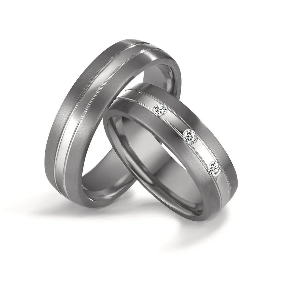 Anello del partner 999 Tantalio, Platino 950 Diamante 0.09 ct, 3 pietra, w-si - Image 3