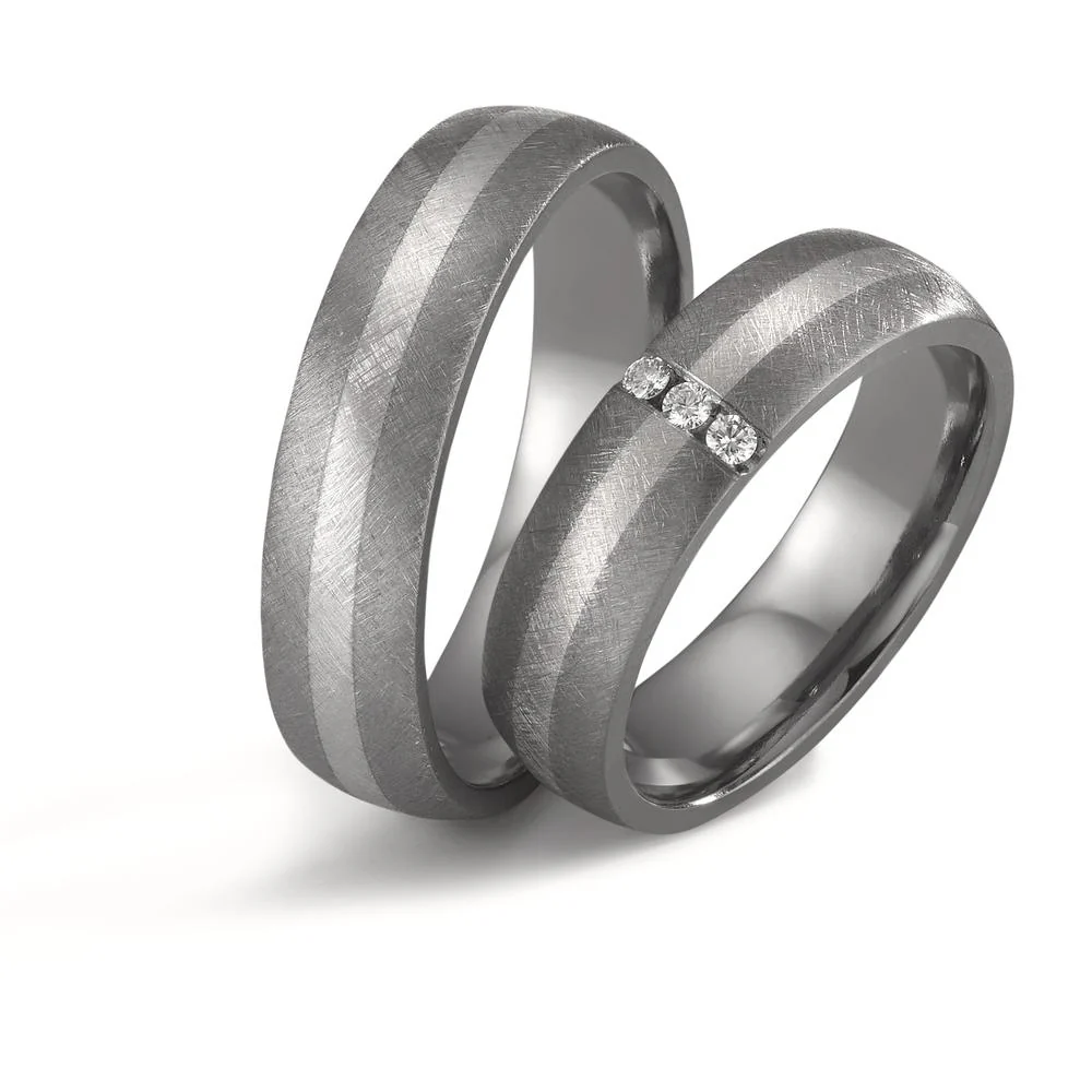 Anello del partner 999 Tantalio, Platino 950 Diamante 0.06 ct, 3 pietra, w-si - Image 3
