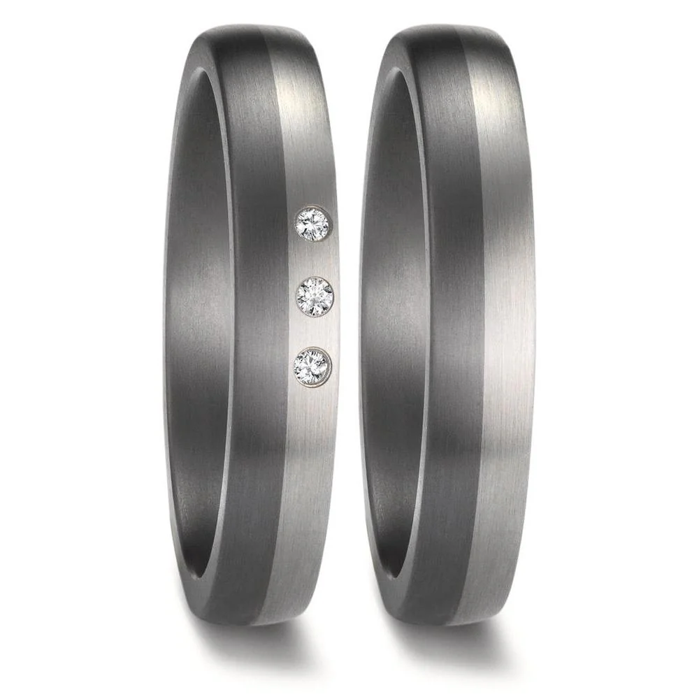 Anello del partner 999 Tantalio, Platino 950 Diamante 0.03 ct, 3 pietra, w-si - Image 2