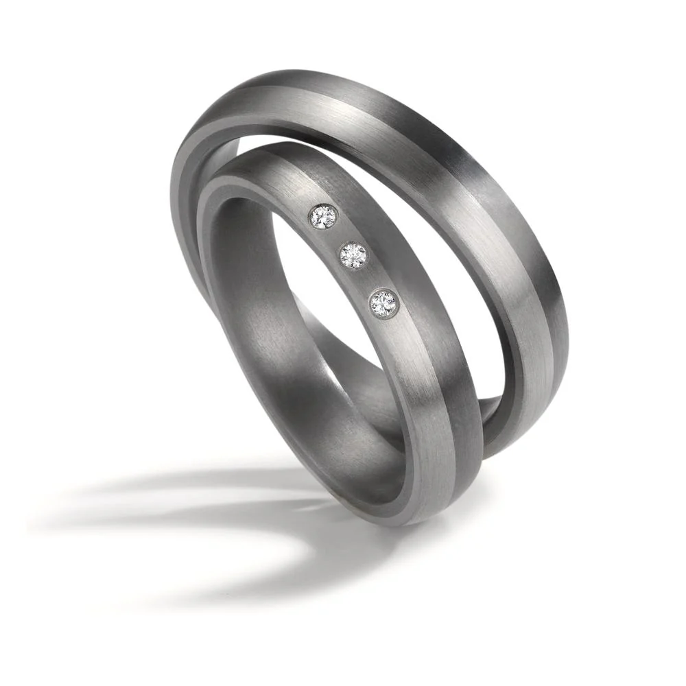 Anello del partner 999 Tantalio, Platino 950 Diamante 0.03 ct, 3 pietra, w-si - Image 3