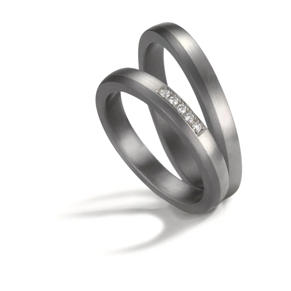 Anello del partner 999 Tantalio, Platino 950 Diamante 0.035 ct, 5 pietra, w-si - Image 3