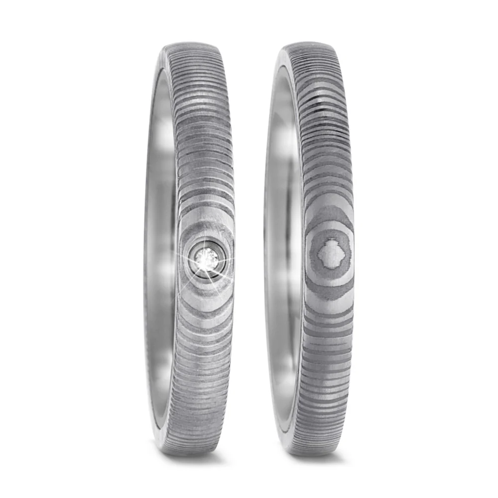 Anello del partner Acciaio di Damasco, Titanio - Image 2