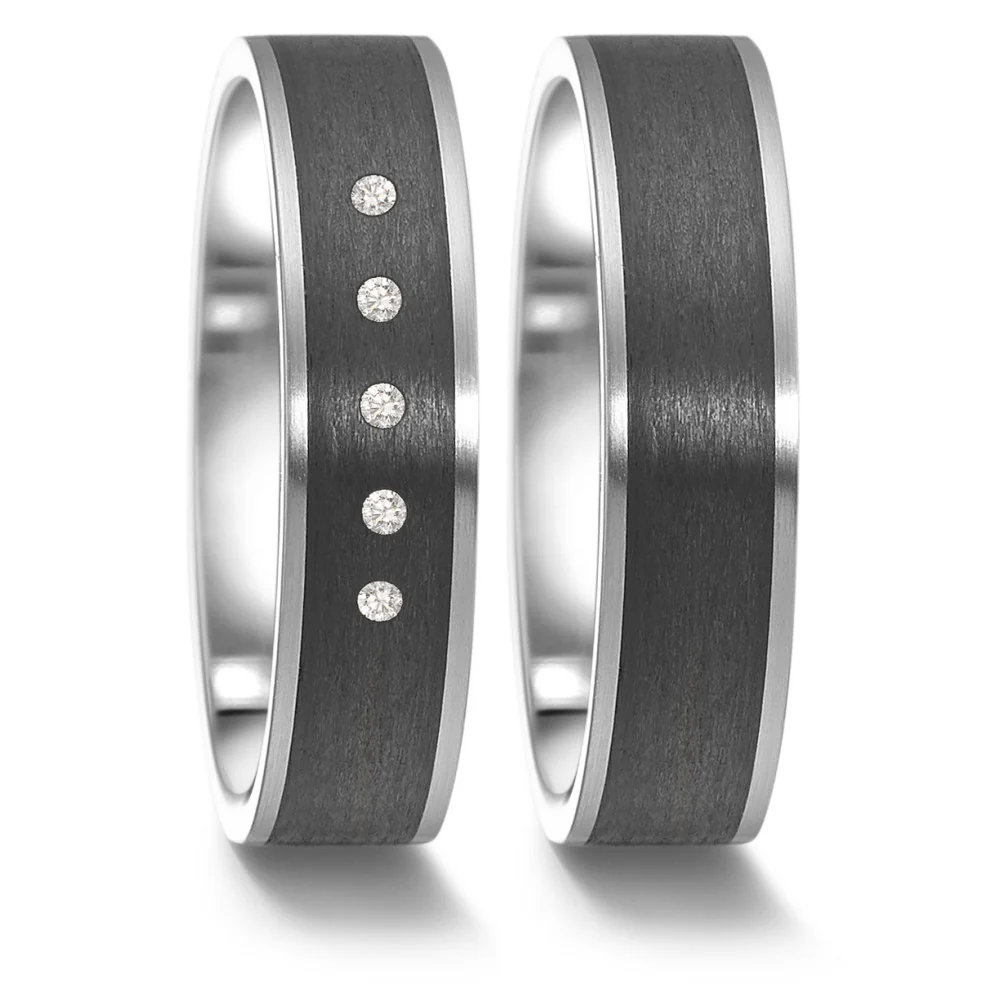Anello del partner Acciaio inossidabile, Carbonio Diamante 0.04 ct, 5 pietra, tw-si - Image 2