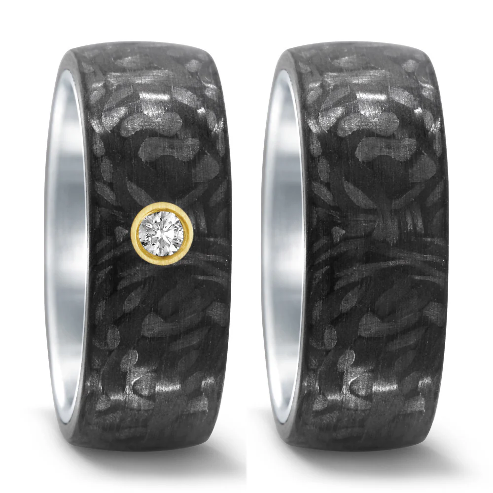 Anello del partner Acciaio inossidabile, Carbonio, Oro giallo 750/18 carati Diamante 0.05 ct, w-si - Image 2
