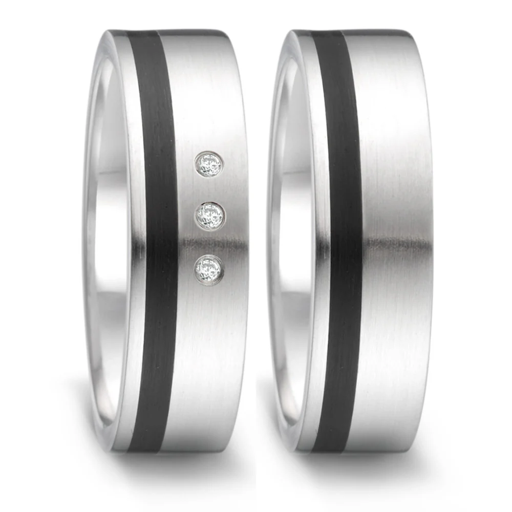 Anello del partner Acciaio inossidabile, Ceramica Diamante 0.024 ct, 3 pietra, tw-si - Image 2