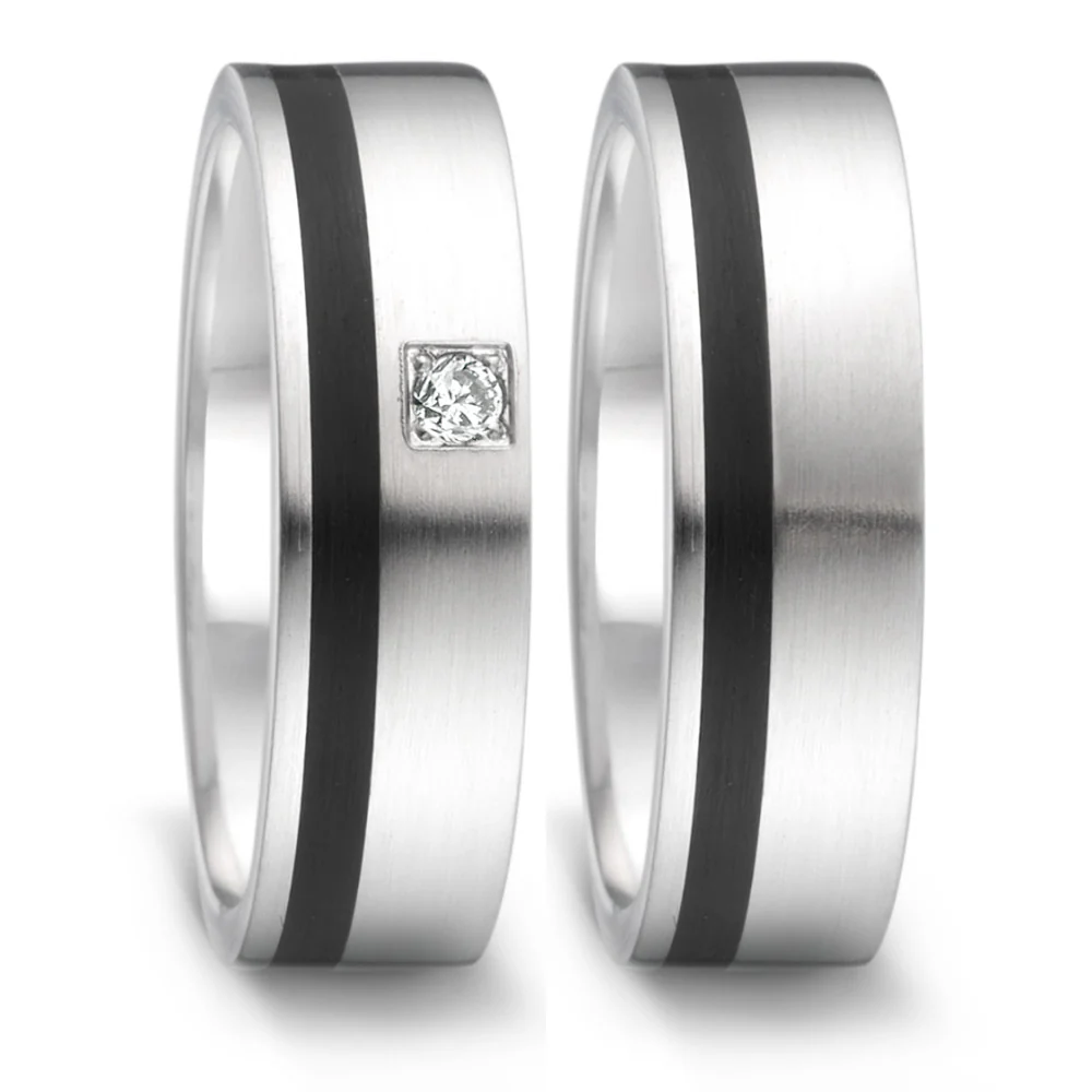Anello del partner Acciaio inossidabile, Ceramica Diamante 0.04 ct, tw-si - Image 2