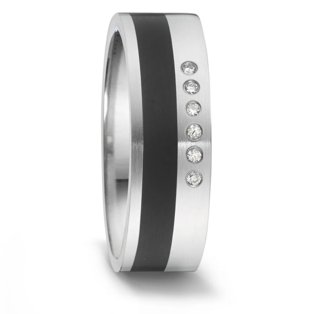 Anello del partner Acciaio inossidabile, Ceramica Diamante 0.048 ct, 6 pietra, tw-si