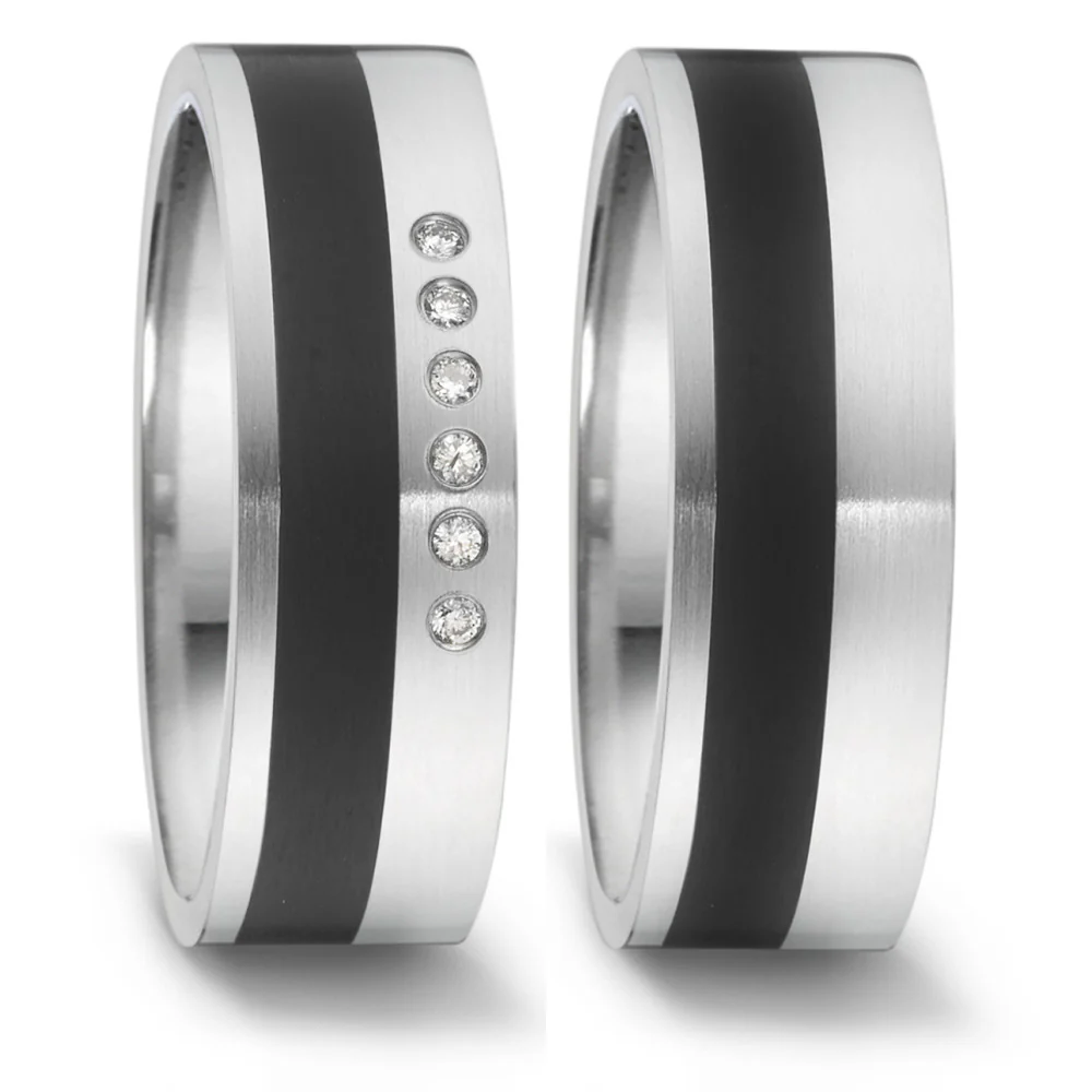 Anello del partner Acciaio inossidabile, Ceramica Diamante 0.048 ct, 6 pietra, tw-si - Image 2