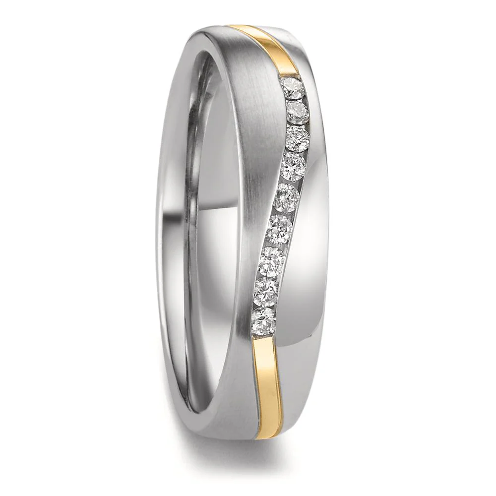 Anello del partner Acciaio inossidabile, Oro giallo 585/14 kt Diamante 0.135 ct, 9 pietra, w-si