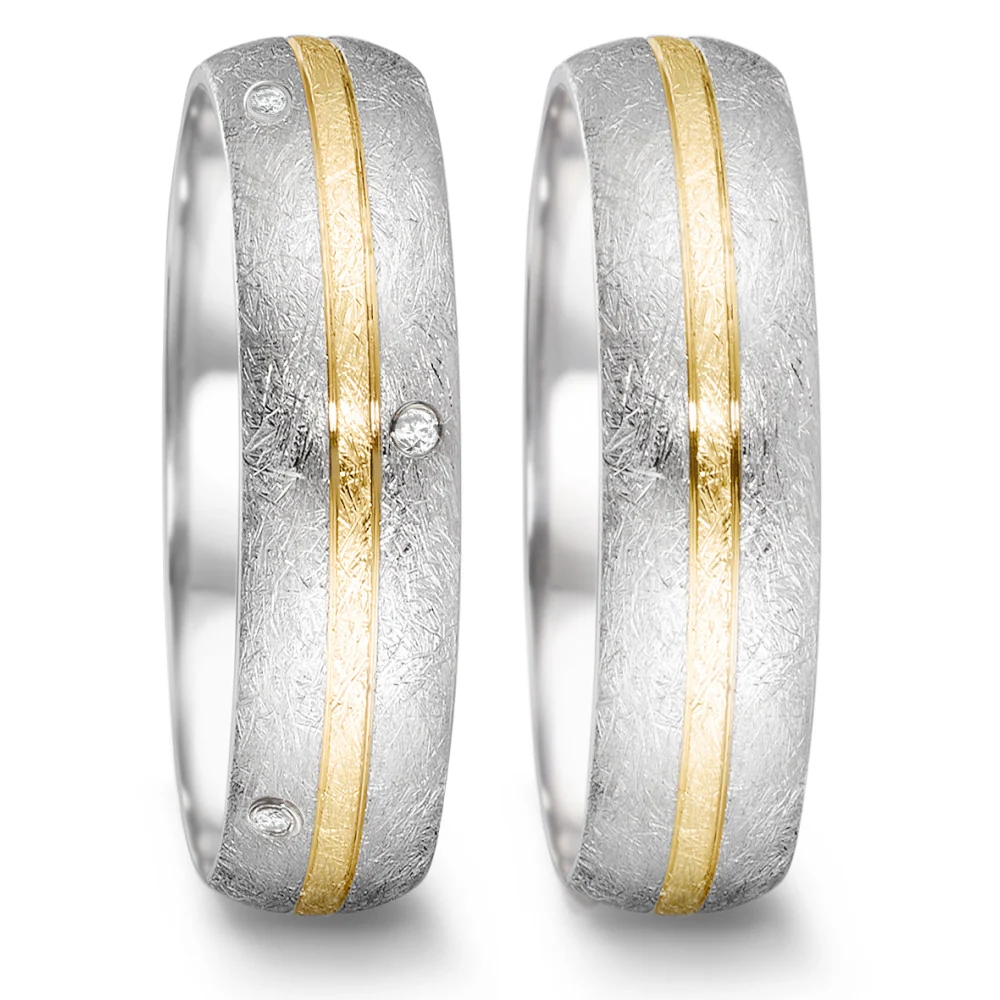 Anello del partner Acciaio inossidabile, Oro giallo 750/18 carati Diamante 0.064 ct, 8 pietra, tw-si - Image 2