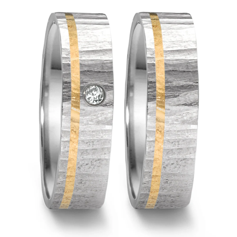 Anello del partner Acciaio inossidabile, Oro giallo 750/18 carati Diamante 0.04 ct, tw-si - Image 2