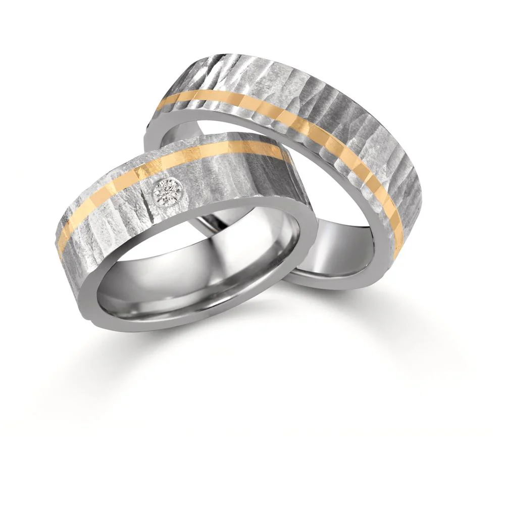 Anello del partner Acciaio inossidabile, Oro giallo 750/18 carati Diamante 0.04 ct, tw-si - Image 3