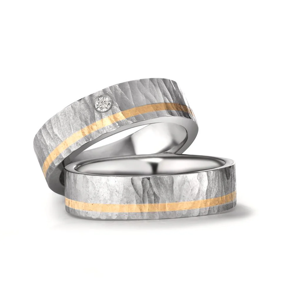 Anello del partner Acciaio inossidabile, Oro giallo 750/18 carati Diamante 0.04 ct, tw-si - Image 4