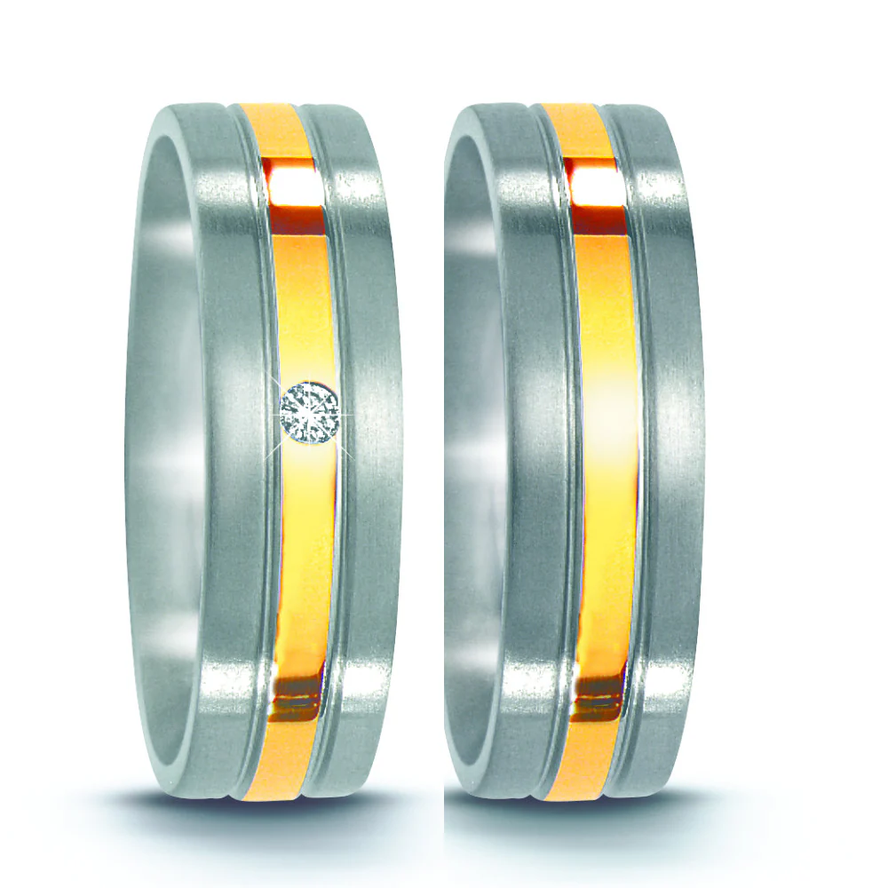 Anello del partner Acciaio inossidabile, Oro giallo 750/18 carati Diamante 0.02 ct, w-si - Image 2