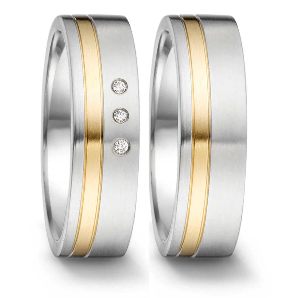 Anello del partner Acciaio inossidabile, Oro giallo 750/18 carati Diamante 0.024 ct, 3 pietra, tw-si - Image 2